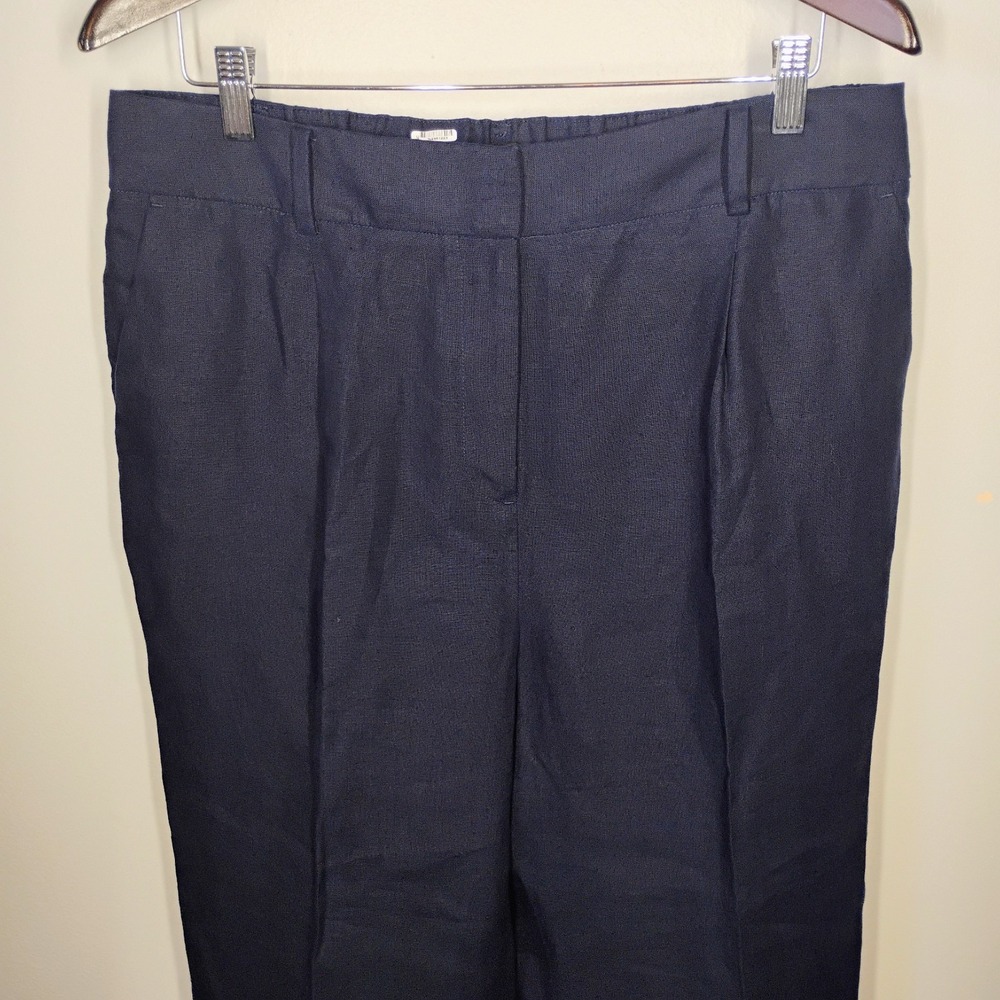 Talbots Bristol Crop Pants Navy Blue Womens 14 Linen Minimalist Career Summer - Picture 3 of 11